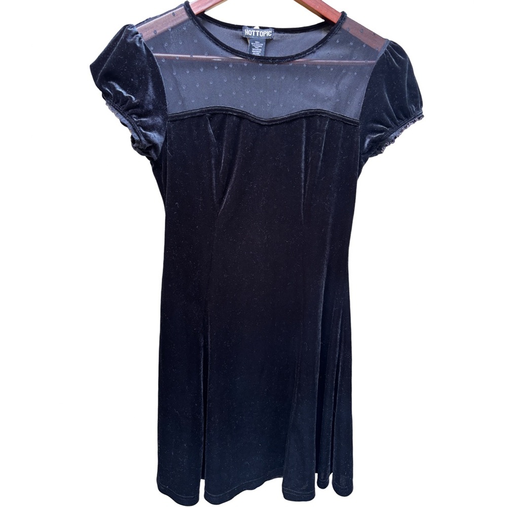 Hot Topic Black Velveteen Dress XS Short Sleeves Bows
